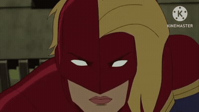 Woman In Red Mask With White Eyes GIF