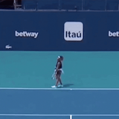 Woman In Red Nike Tank Top On Tennis Court Score 0-3 GIF