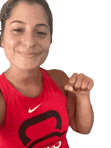 Woman In Red Nike Tank Top With C Sticker