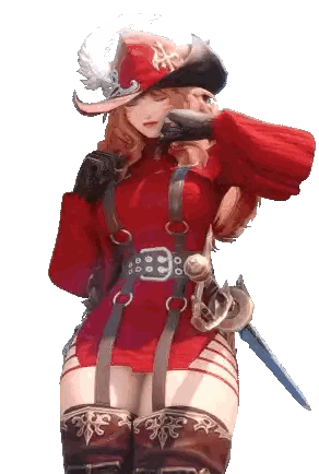Woman In Red Outfit With Sword And A Hat Sticker