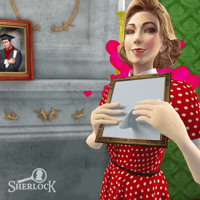 Woman In Red Polka Dot Dress Holding Sherlock Logo Frame GIF