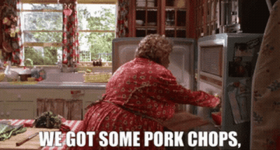 Woman In Red Robe Opening Refrigerator Saying We Got Some Pork Chops GIF