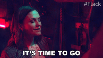 Woman In Red Room Says It's Time To Go GIF