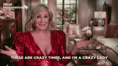 Woman In Red Sequined Dress Saying These Are Crazy Times And I'm A Crazy Lady GIF