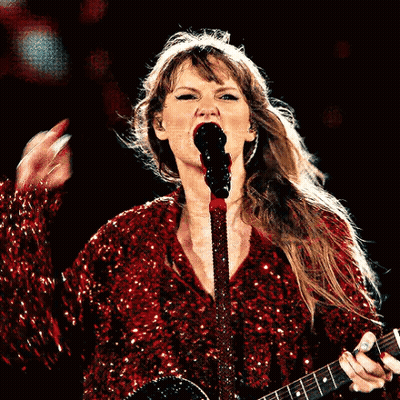 Woman In Red Sequined Dress Singing Microphone Guitar GIF