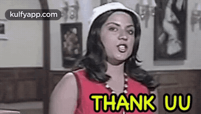 Woman In Red Shirt And White Hat Saying Thank You GIF