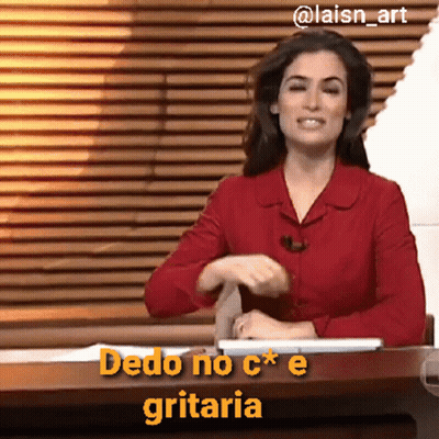 Woman In Red Shirt At Desk With Dedo No C E Gritaria GIF