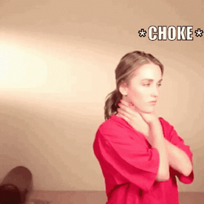 Woman In Red Shirt Choking GIF