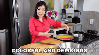 Woman In Red Shirt Cutting Avocado Colorful Delicious GIF