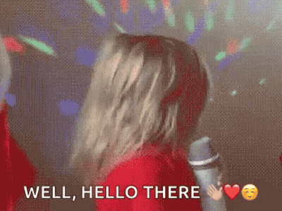 Woman In Red Shirt Dancing At Microphone Saying Well Hello There GIF