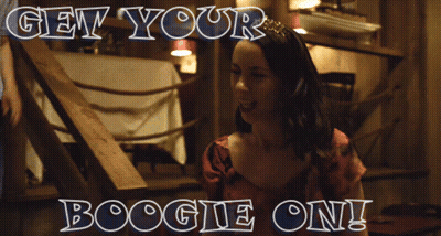 Woman In Red Shirt Get Your Boogie On GIF