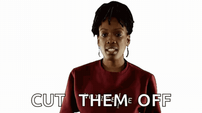 Woman In Red Shirt Holding Scissors Says Cut Them Off GIF