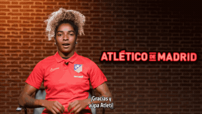 Woman In Red Shirt Saying Atletico De Madrid GIF