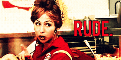 Woman In Red Shirt Saying Rude GIF