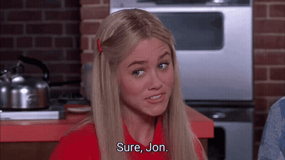 Woman In Red Shirt Saying Sure Jon GIF