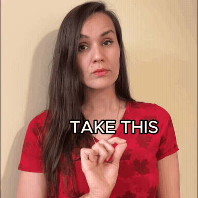 Woman In Red Shirt Saying Take This GIF