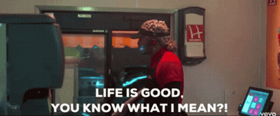 Woman In Red Shirt Says Life Is Good GIF