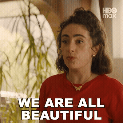 Woman In Red Shirt Says We Are All Beautiful GIF