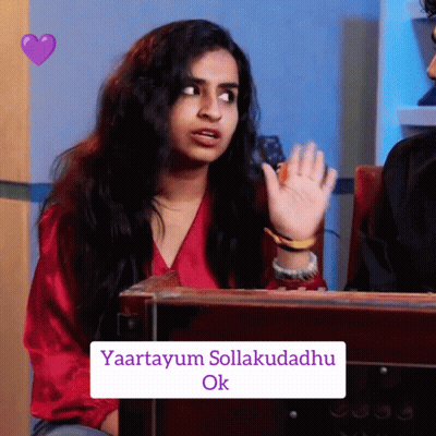 Woman In Red Shirt Sitting In Front Of Box Saying Yaartayum Sollakudadhu Ok GIF