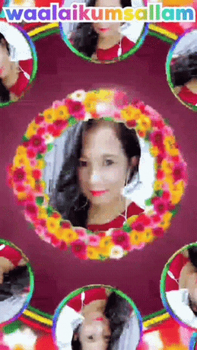 Woman In Red Shirt Surrounded By Flowers Saying Waddukumsalam GIF
