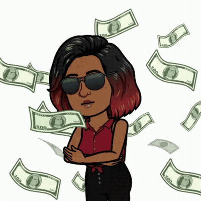 Woman In Red Shirt Surrounded By Money GIF