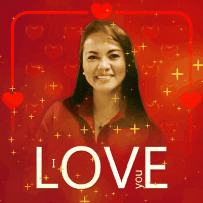 Woman In Red Shirt Surrounded By Red Hearts Saying Love GIF