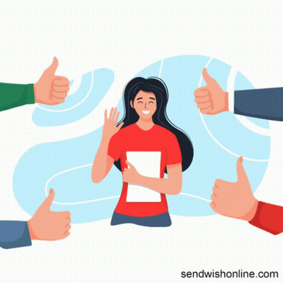 Woman In Red Shirt Surrounded By Thumbs Up GIF