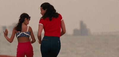 Woman In Red Shirt Walking With Little Girl GIF