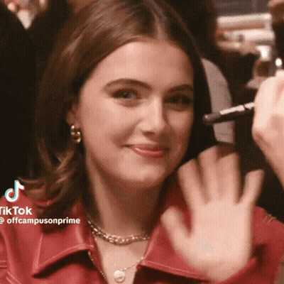 Woman In Red Shirt Waving GIF