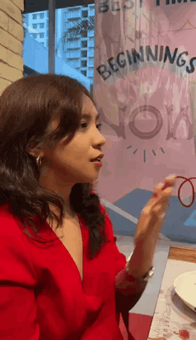 Woman In Red Shirt With Beginnings Now Sign GIF