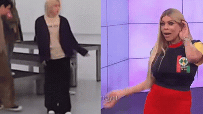 Woman In Red Skirt And Man In Black Shirt GIF