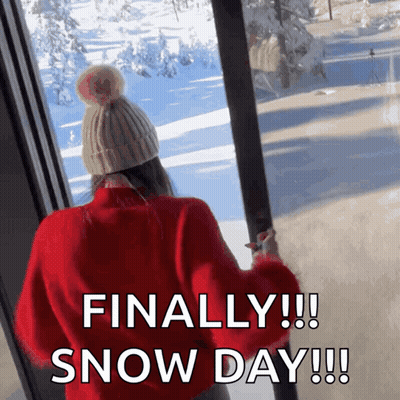 Woman In Red Sweater And Hat Looks Out Window GIF