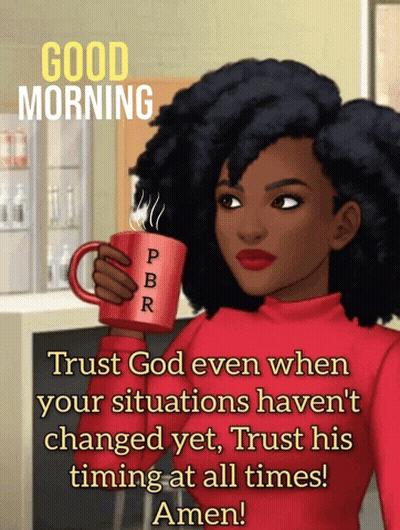 Woman In Red Sweater Holding Coffee Trust God Even When Your Situations Haven GIF