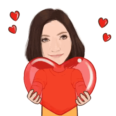 Woman In Red Sweater Holding Heart Sticker