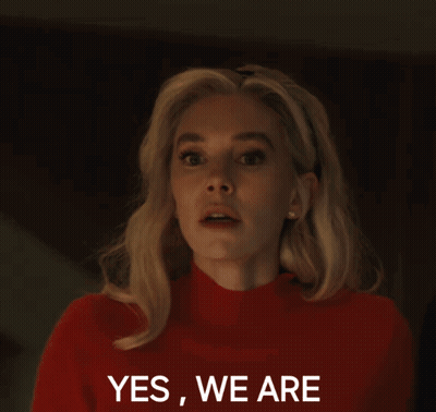 Woman In Red Sweater Saying Yes We Are GIF