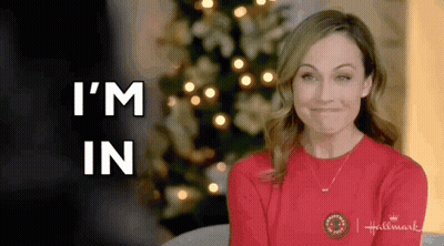 Woman In Red Sweater Smiling Says I'm In Christmas Tree GIF