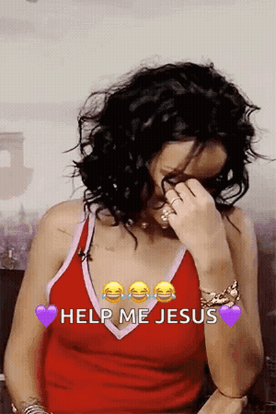 Woman In Red Tank Top Covering Face Help Me Jesus GIF