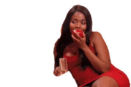 Woman In Red Tank Top Eating Apple Sticker