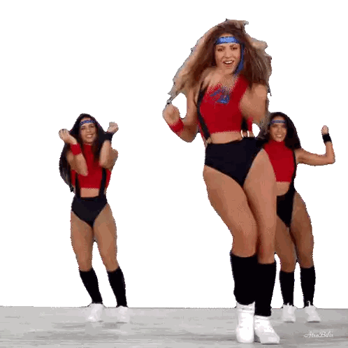 Woman In Red Top And Black Shorts Dancing Sticker