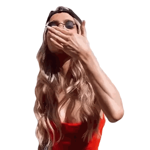 Woman In Red Top Covering Mouth Sticker