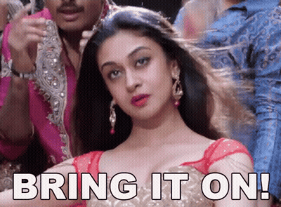Woman In Red Top Saying Bring It On GIF