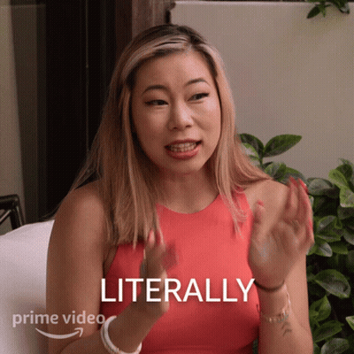 Woman In Red Top Saying Literally With Prime Video Sign GIF