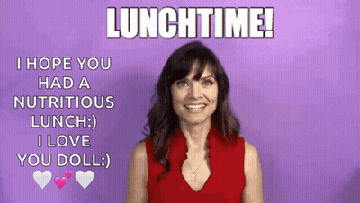 Woman In Red Top Saying Lunchtime GIF