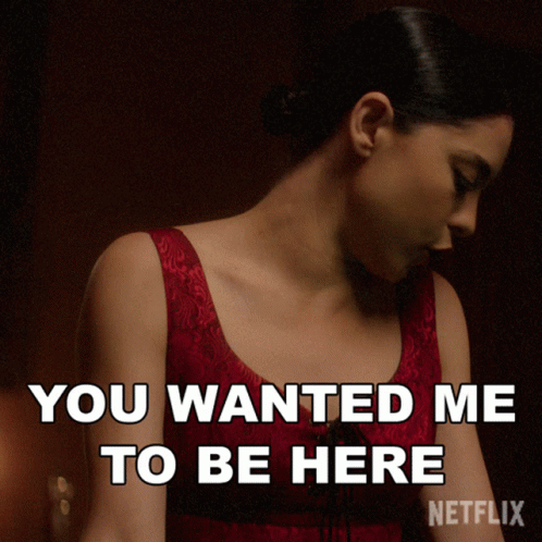 Woman In Red Top Says You Wanted Me To Be Here GIF