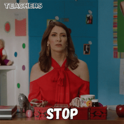 Woman In Red Top With Stop Box GIF