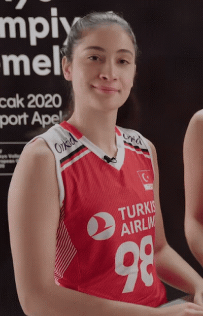 Woman In Red Turkis Airlines Jersey GIF