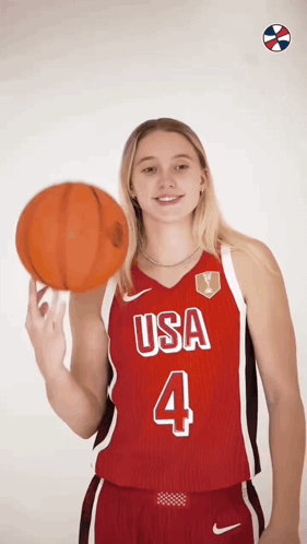 Woman In Red USA 4 Jersey Holding Basketball GIF