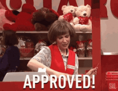 Woman In Red Vest Says Approved GIF