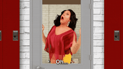 Woman In Red Yellow Shorts Door Saying Oh GIF