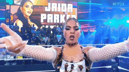 Woman In Ring With Jaida Parker Name On Screen GIF